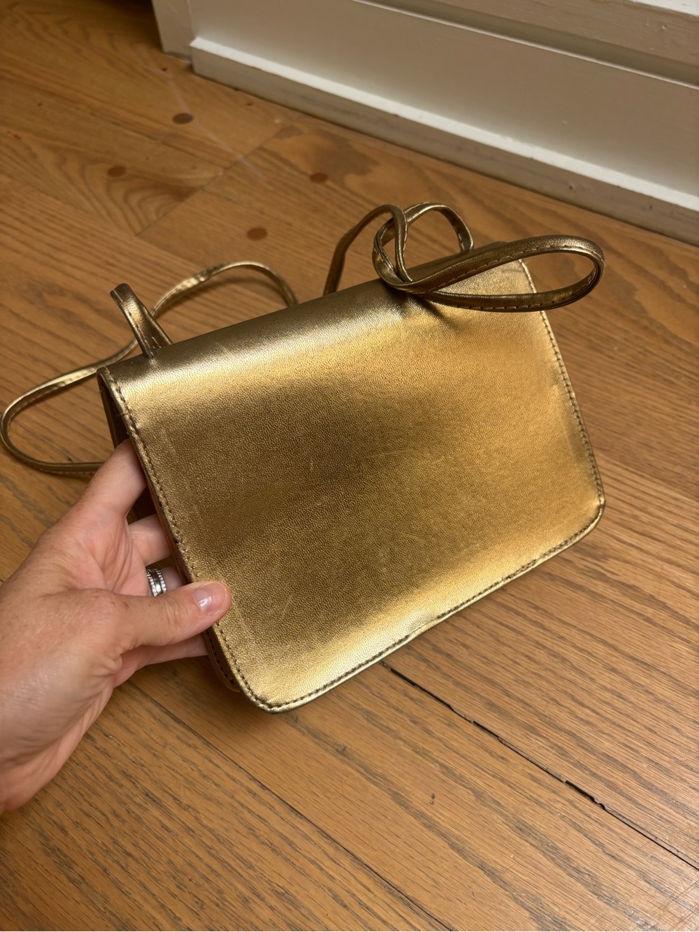 Vintage 1970s Gold Metallic Crossbody Bag with mirror